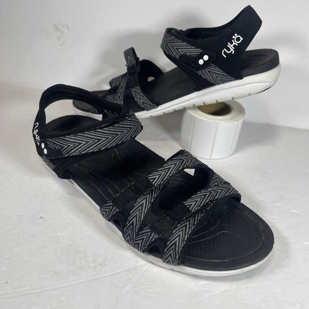Ryka Savannah SML Women's Sandals - Size 10M Black/Grey Chevron
